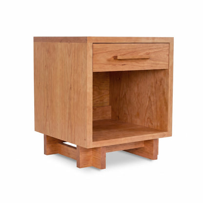 Modern American nightstand by Vermont Furniture Designs with 1 drawer, enclosed shelf, and sleek minimalist style, handcrafted in Vermont.