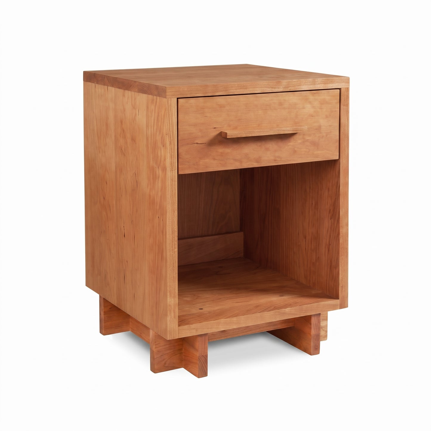 Modern American 1-Drawer Enclosed Shelf Nightstand by Vermont Furniture Designs, handcrafted in the USA from solid wood with sleek lines and quality joinery.