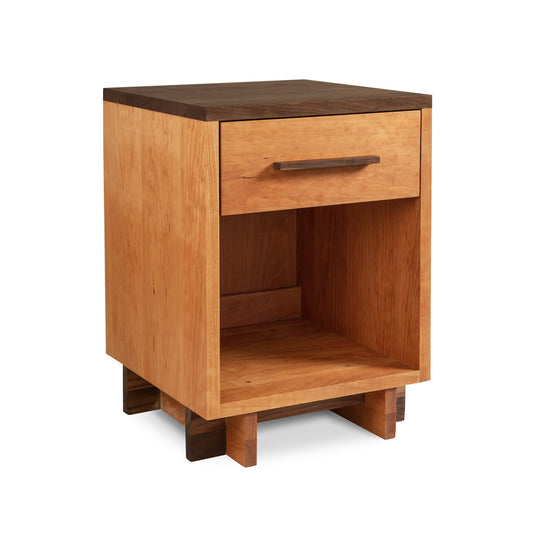 Modern American 1-Drawer Enclosed Shelf Nightstand by Vermont Furniture Designs, 26" high, handcrafted in the USA, featuring sleek lines and quality woodwork.