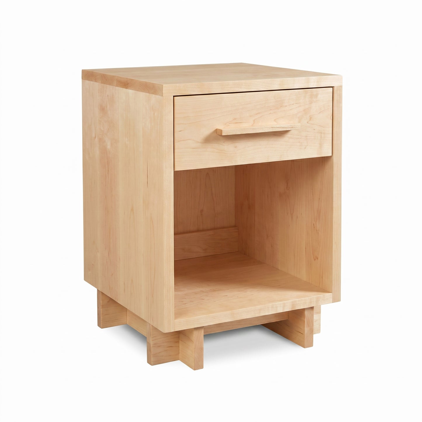 Modern American 1-Drawer Enclosed Shelf Nightstand by Vermont Furniture Designs with block-leg style, crafted in solid wood, American made.