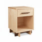 Modern American 1-Drawer Nightstand by Vermont Furniture Designs in light wood with a solid drawer and dark legs, crafted in the USA.
