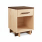 Modern American 1-Drawer Enclosed Shelf Nightstand by Vermont Furniture Designs, crafted from solid wood with dark accent details, American made quality.