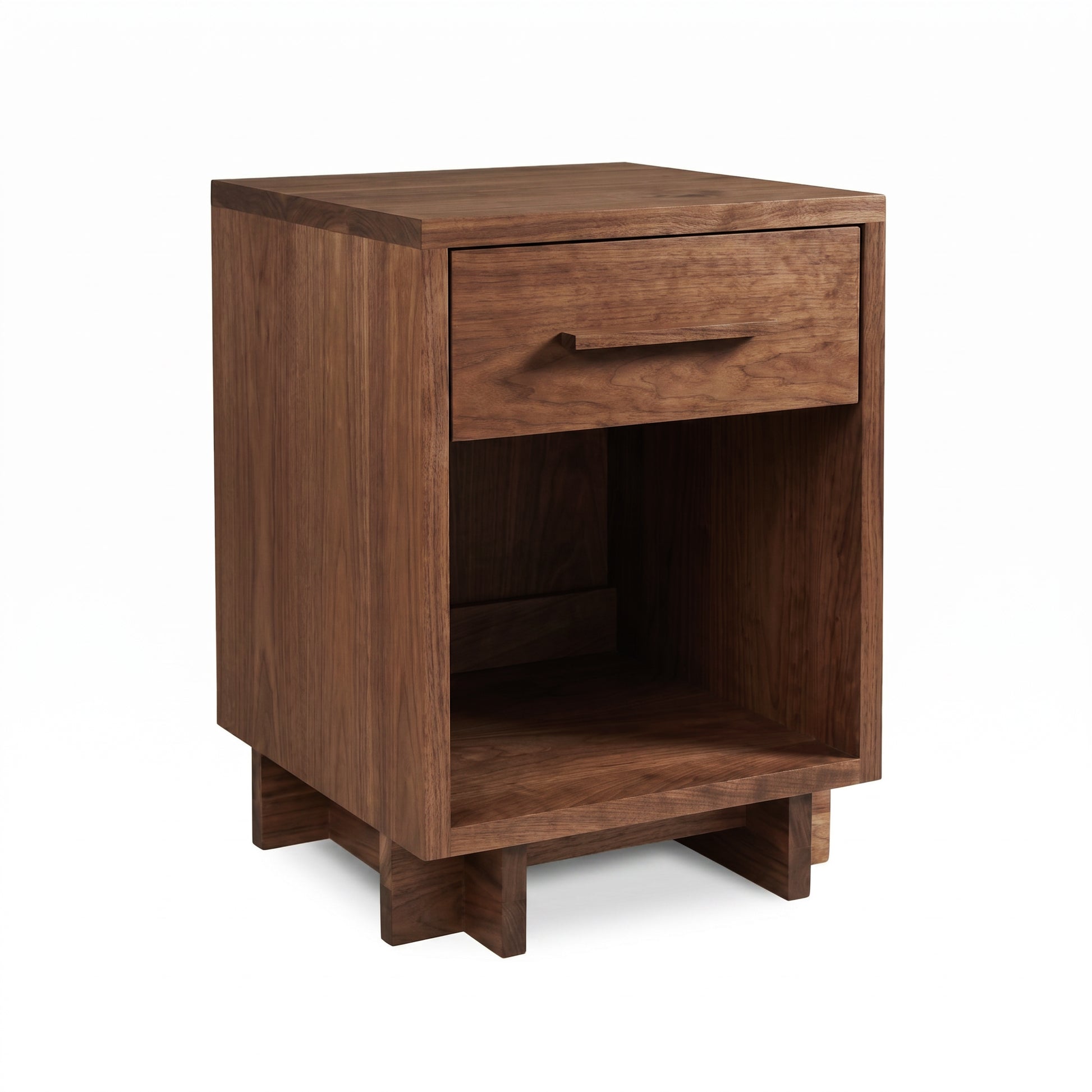 Modern American 1-Drawer Nightstand by Vermont Furniture Designs with sleek top drawer, enclosed lower shelf, and sturdy four-leg base; handcrafted in the USA.