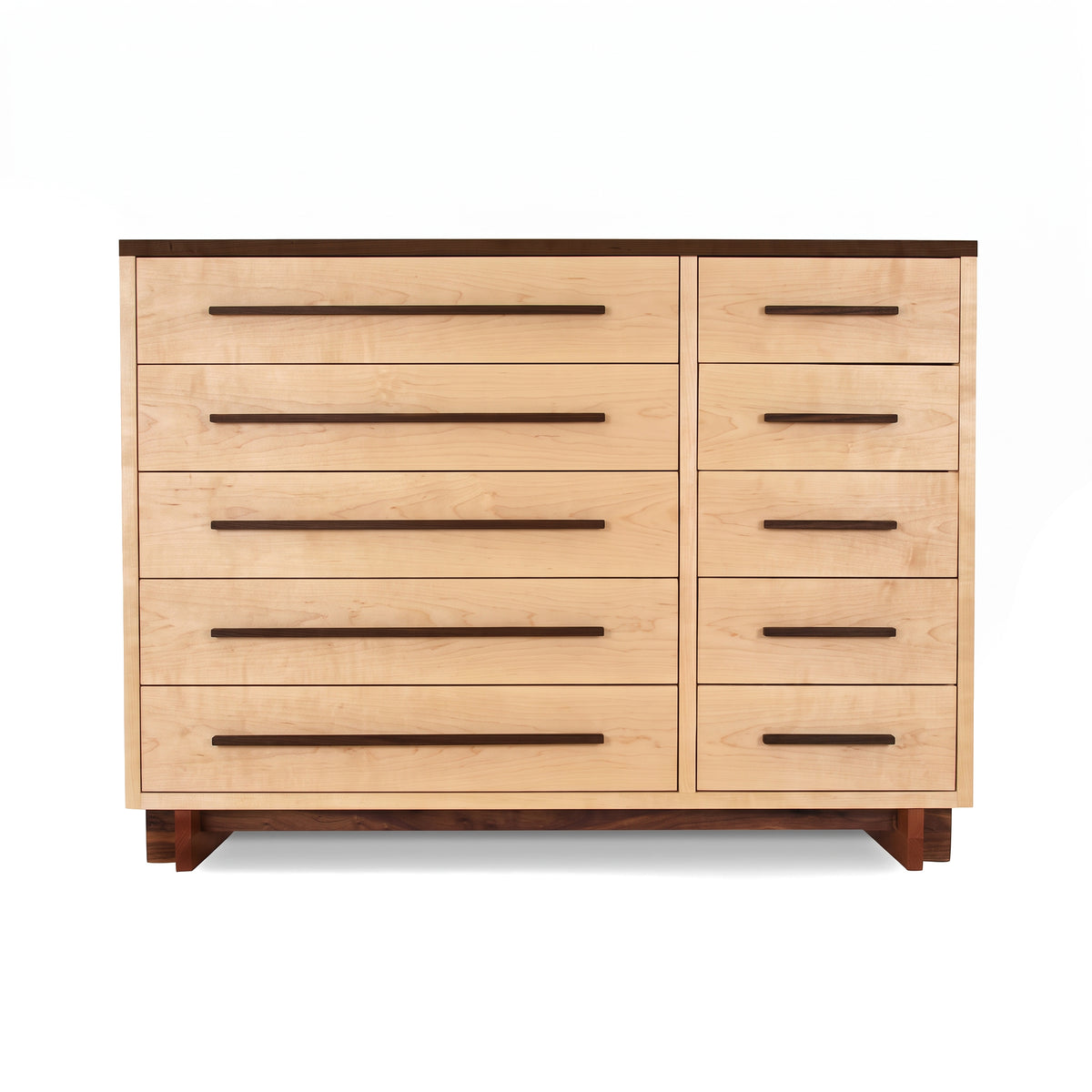 Modern American 10-Drawer Dresser by Vermont Furniture Designs, handcrafted hardwood with dark handles, sleek and functional focus on dresser details.