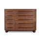 Modern American 10-drawer dresser by Vermont Furniture Designs with a rich brown finish and sleek horizontal handles, crafted in the USA.