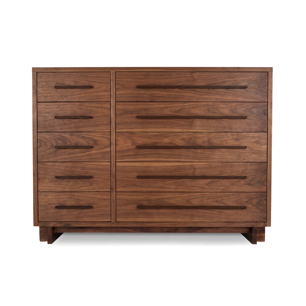 Modern American 10-drawer dresser by Vermont Furniture Designs with a rich brown finish and sleek horizontal handles, crafted in the USA.