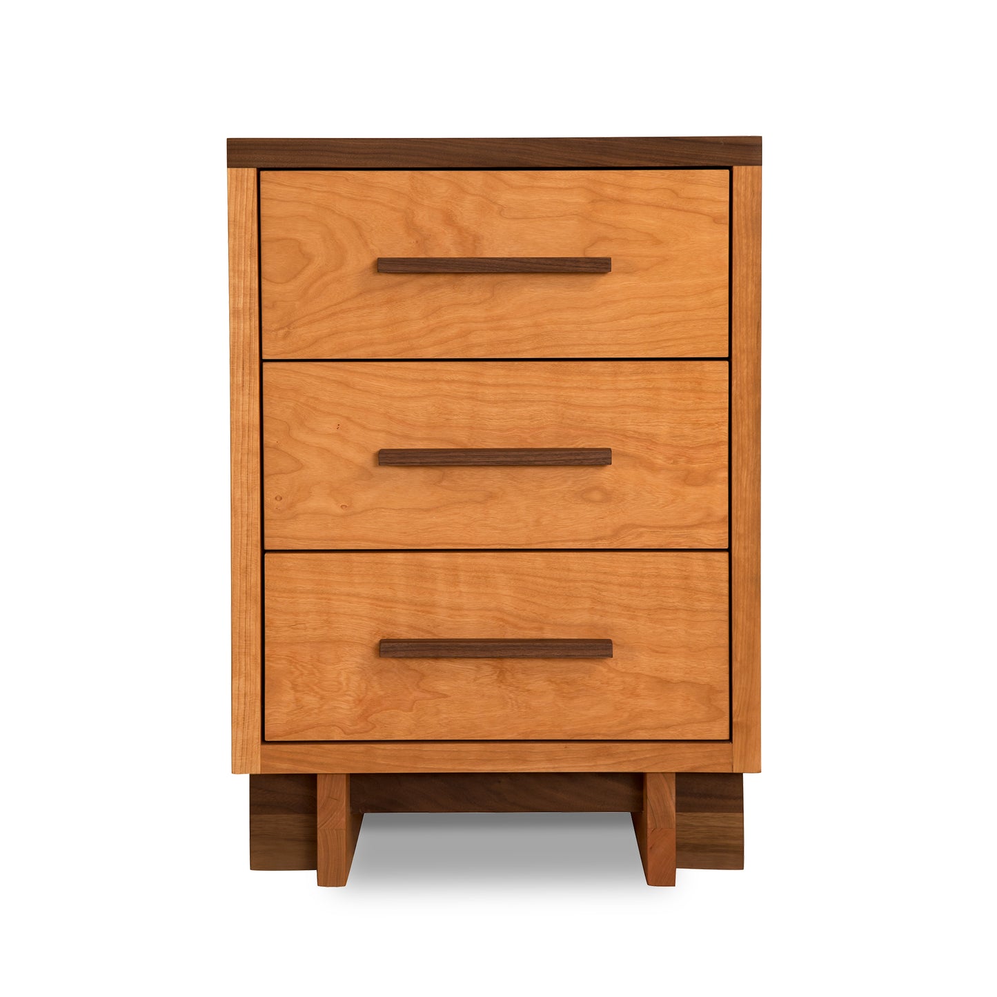 A Modern American 3-Drawer Nightstand perfect for a luxury bedroom, featuring three spacious drawers and crafted from high-quality wood by Vermont Furniture Designs.