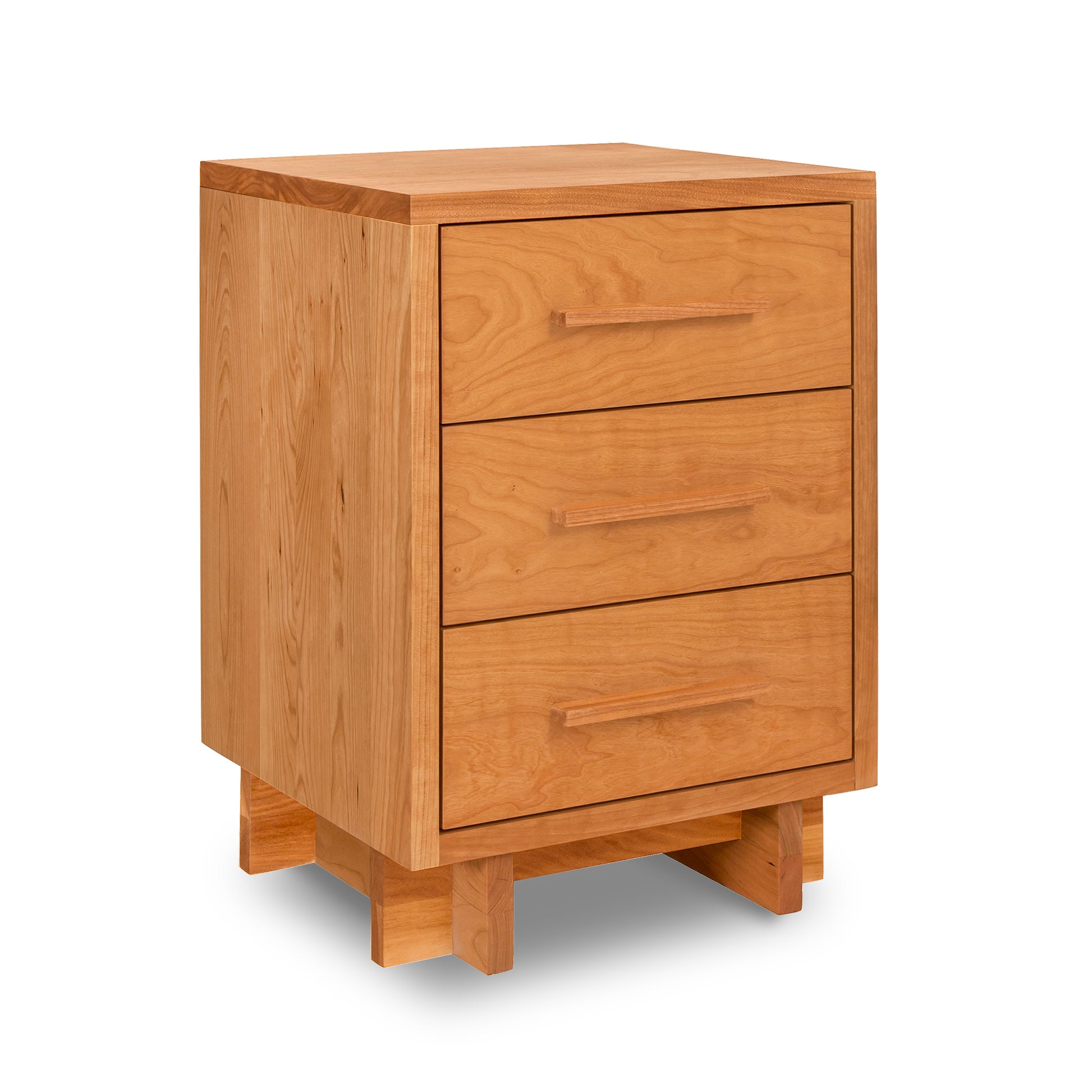 Modern American 3-Drawer Nightstand with horizontal handles, eco-friendly oil finish, and short legs by Vermont Furniture Designs.