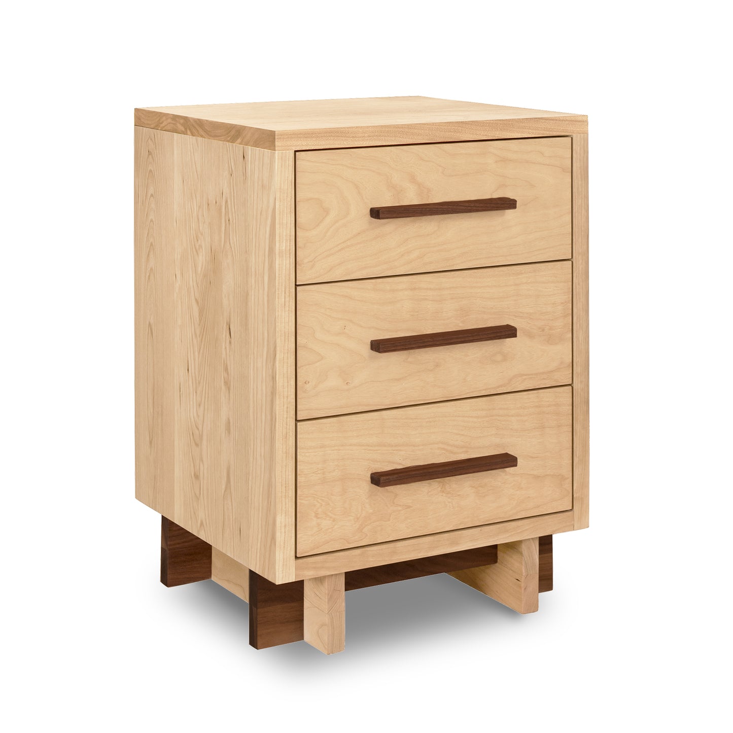 Modern American 3-Drawer Nightstand by Vermont Furniture Designs with dark handles and eco-friendly oil finish for luxury bedrooms.