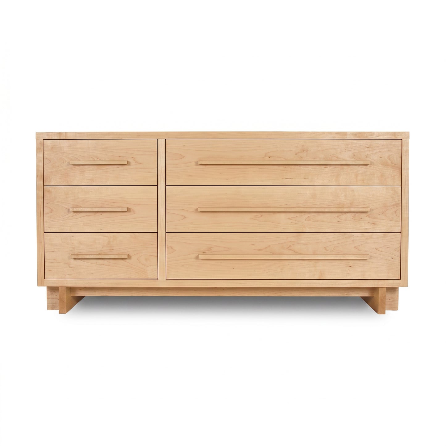 Modern American 6-drawer dresser in light wood by Vermont Furniture Designs, featuring sleek horizontal handles and expert craftsmanship.