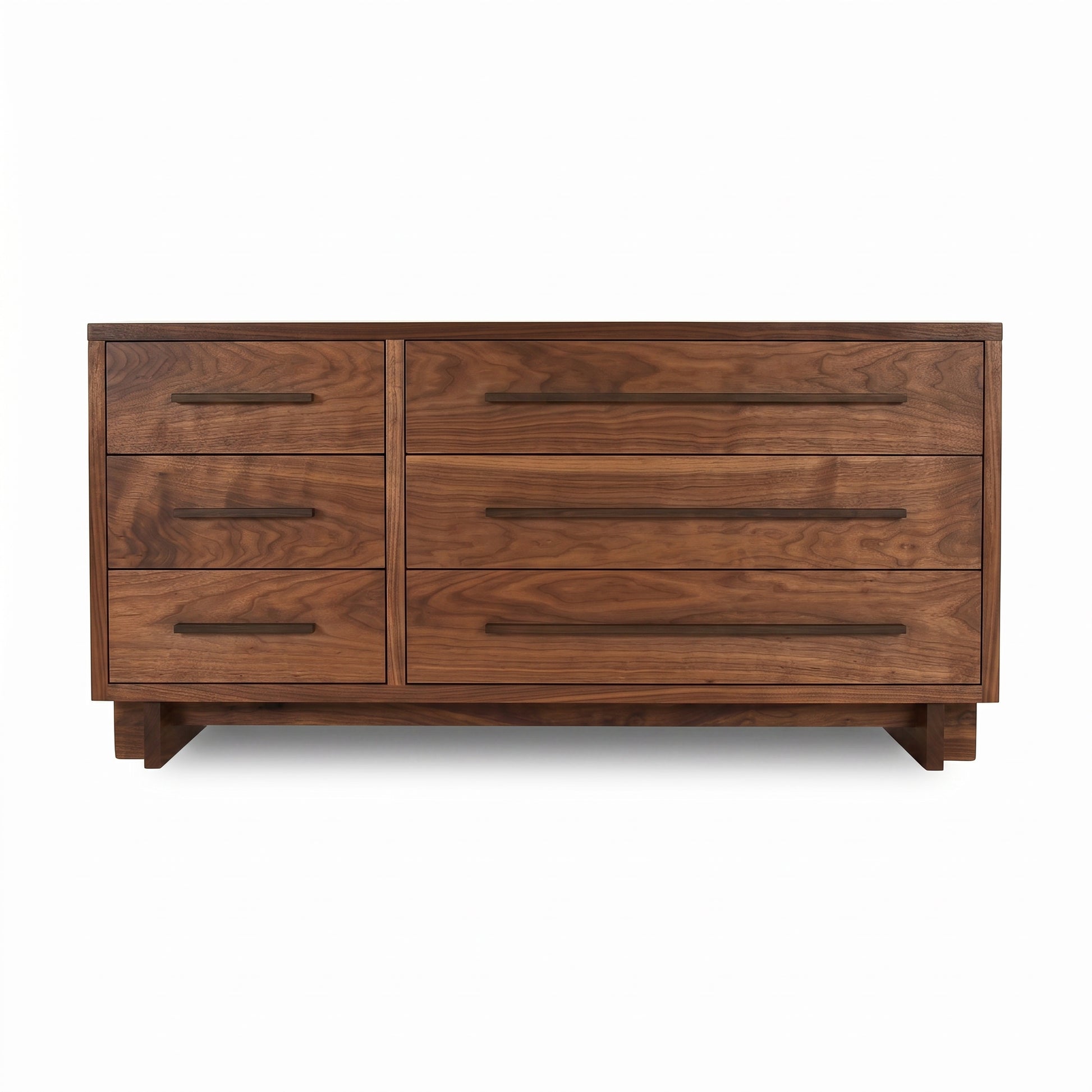 Modern American 6-drawer dresser by Vermont Furniture Designs with horizontal handles and natural wood grain, crafted in the USA.