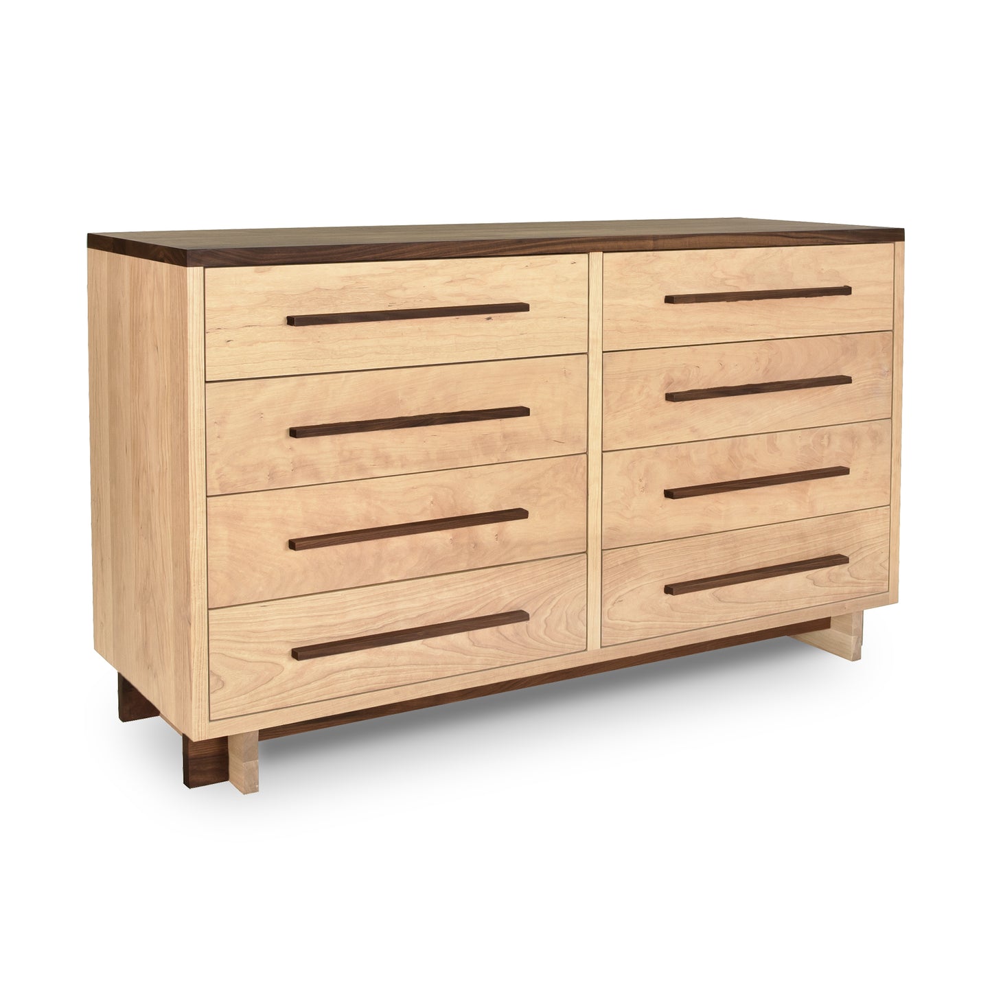 Modern American 8-Drawer Dresser by Vermont Furniture Designs, handcrafted in Vermont featuring dark handles and four sturdy short legs.