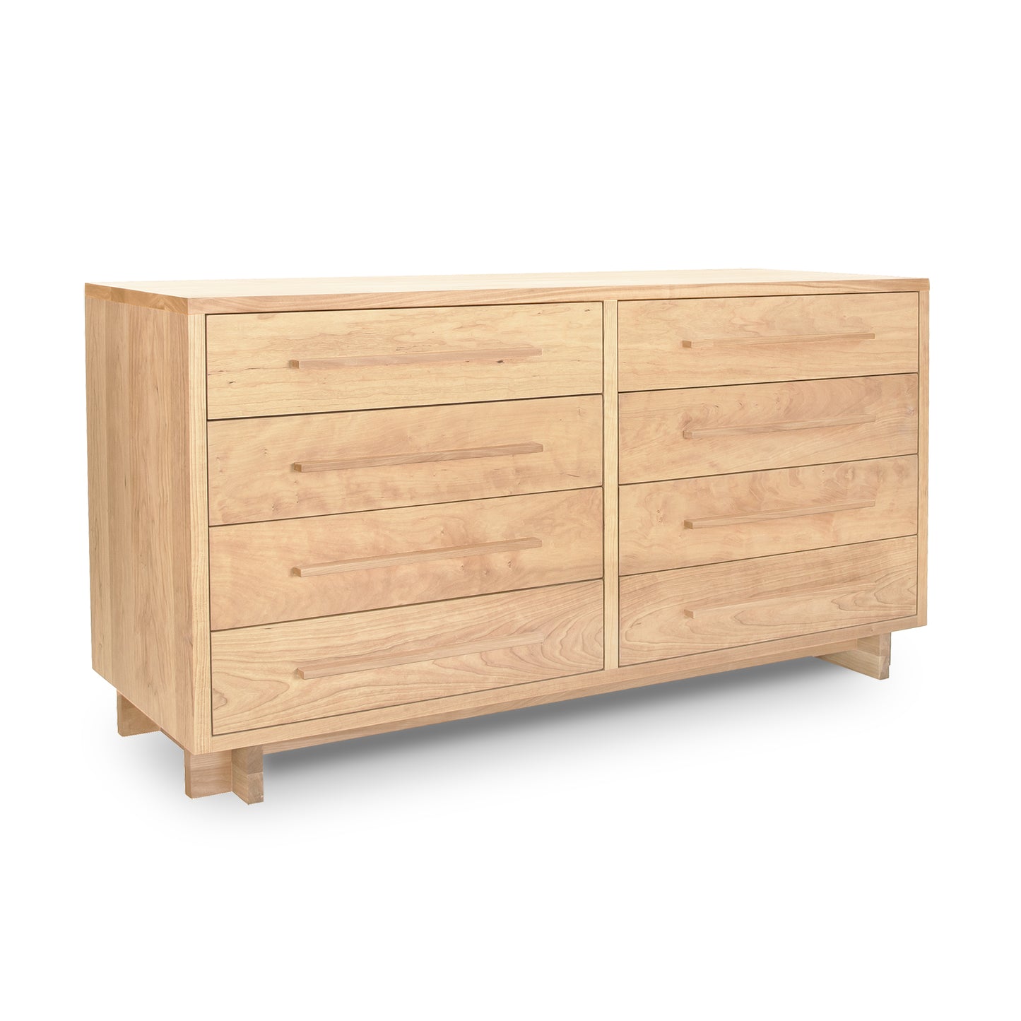 Modern American 8-Drawer Dresser by Vermont Furniture Designs, natural cherry wood, horizontal handles, short legs.