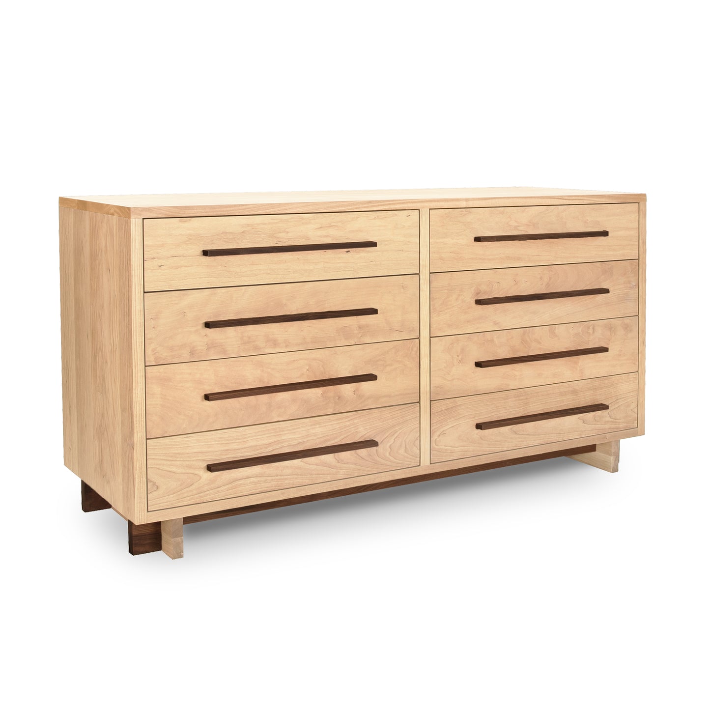 Modern American 8-Drawer Dresser with long handles in light natural cherry wood finish by Vermont Furniture Designs.