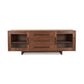 Modern American Buffet by Vermont Furniture Designs featuring a glass-door sideboard with three drawers, crafted in solid wood.