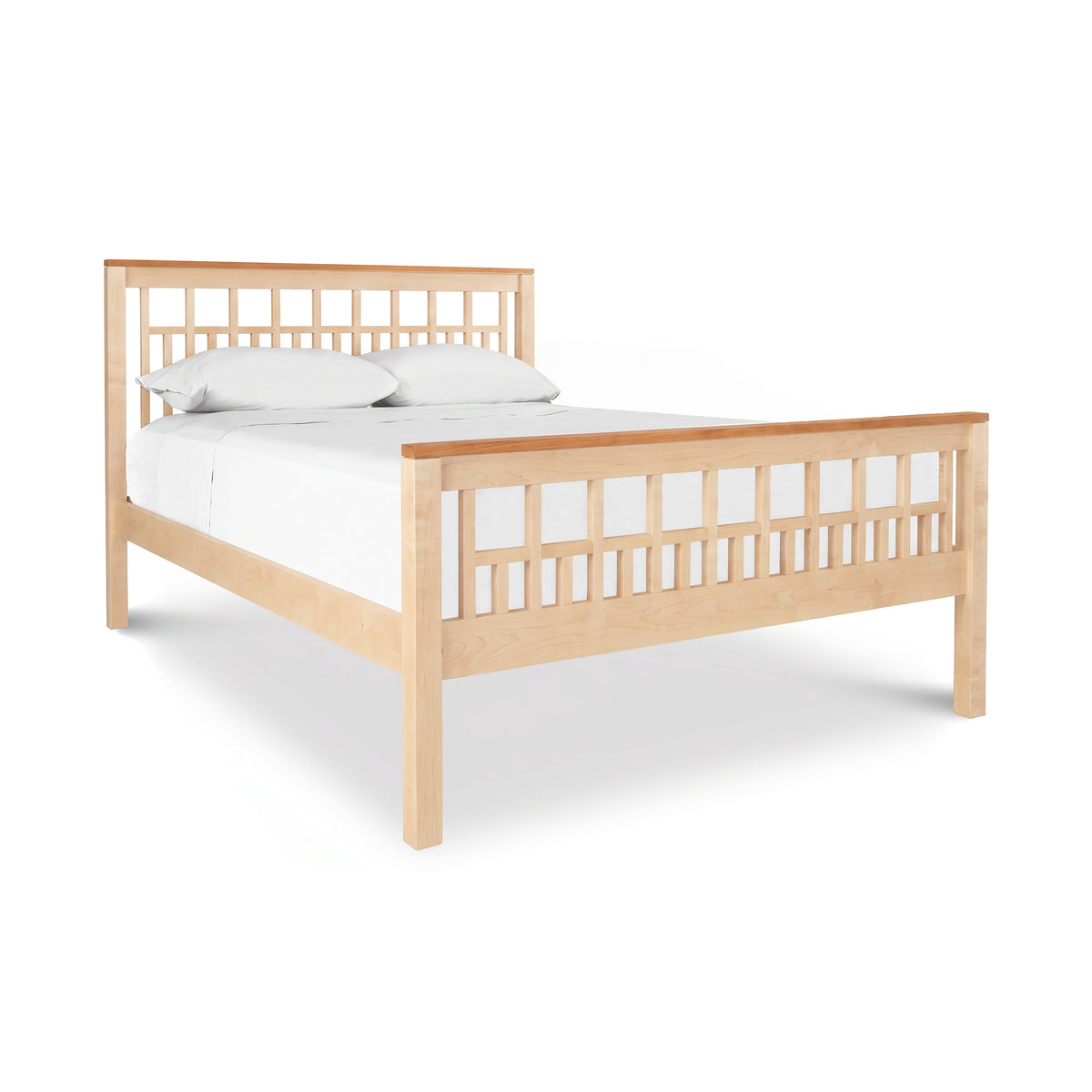 Modern American Trellis Bed by Vermont Furniture Designs featuring solid hardwood, elegant cutout headboard and footboard, eco-friendly craftsmanship.