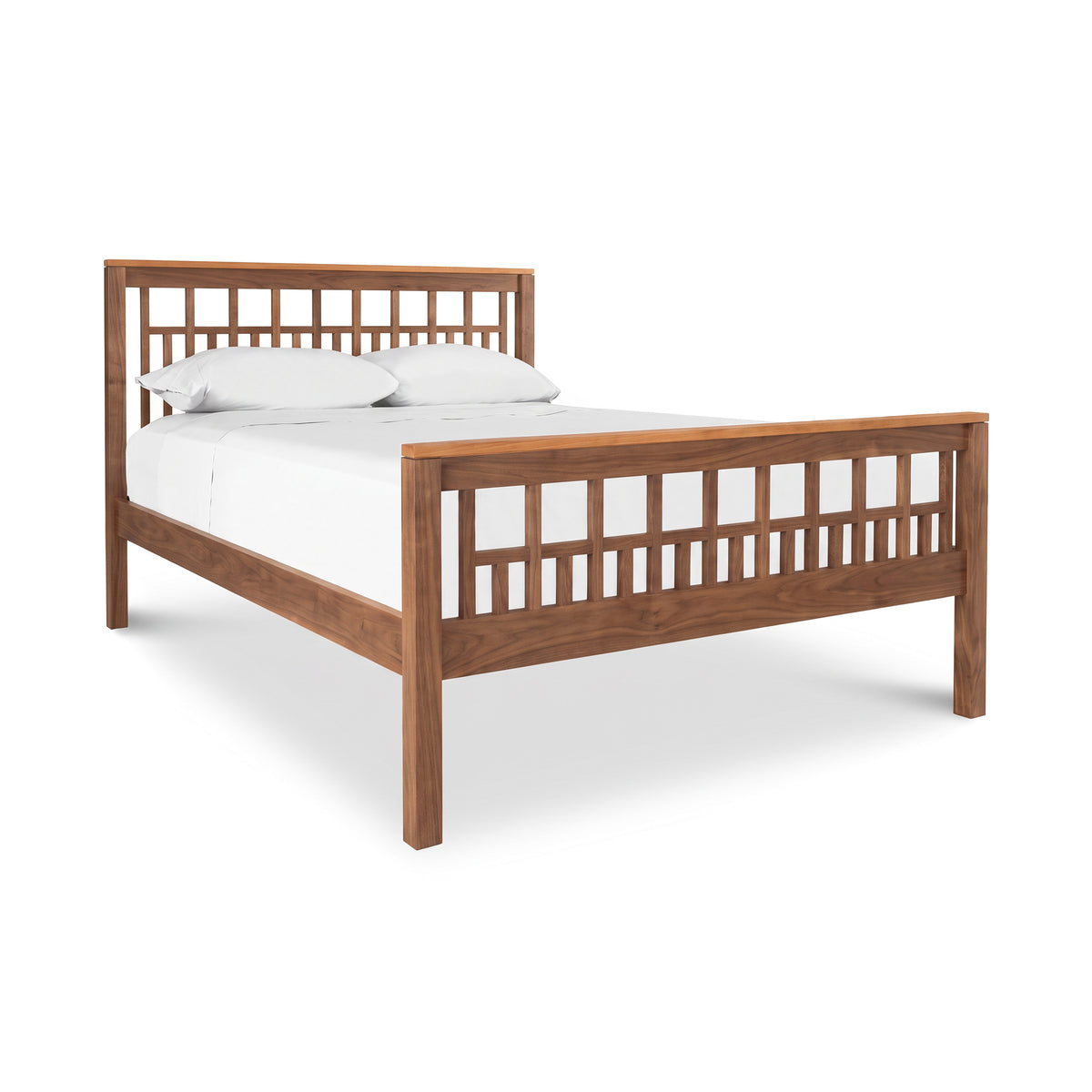Modern American Trellis Bed handmade in solid hardwood with a slatted headboard, expertly crafted and eco-friendly by Vermont Furniture Designs.