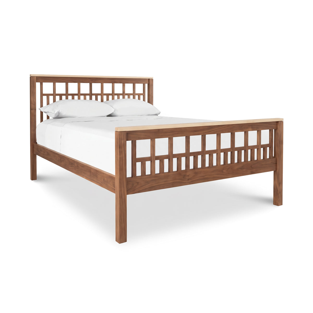Modern American Trellis Bed by Vermont Furniture Designs, featuring solid hardwood and grid headboard and footboard, crafted in Vermont.
