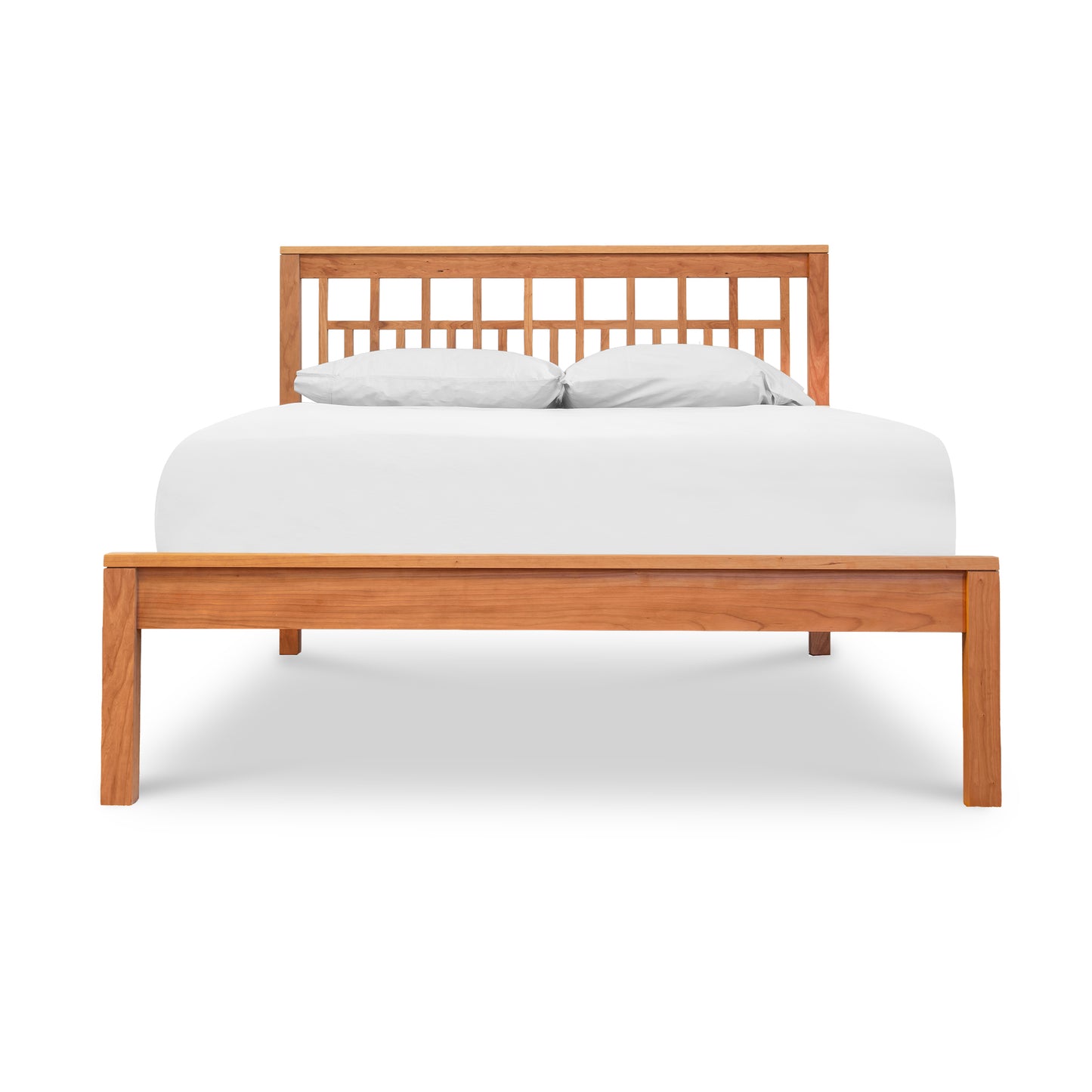 Modern American Trellis Low Footboard Bed by Vermont Furniture Designs, featuring a slatted headboard and solid hardwood, handcrafted in the USA.