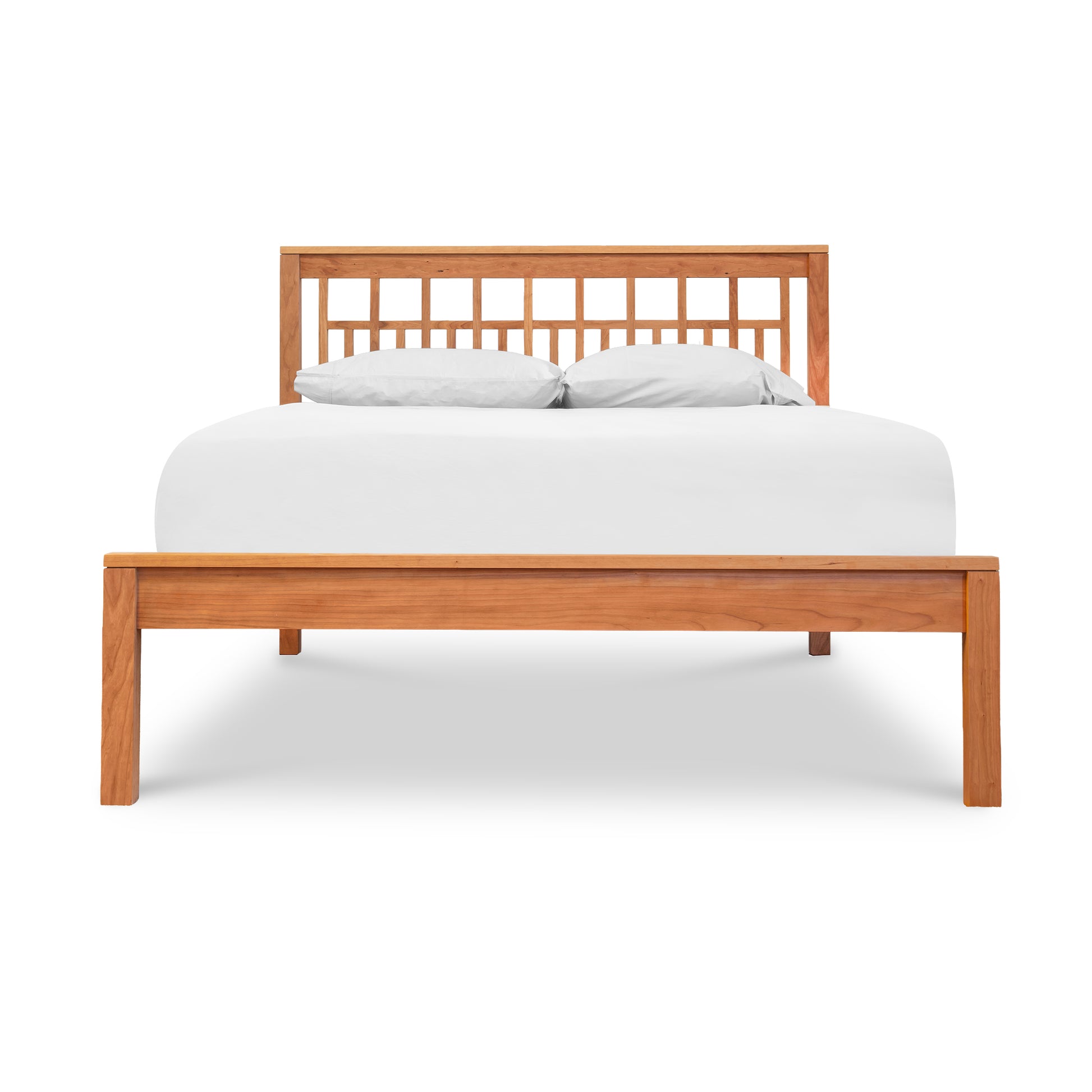 Modern American Trellis Low Footboard Bed by Vermont Furniture Designs, featuring a slatted headboard and solid hardwood, handcrafted in the USA.