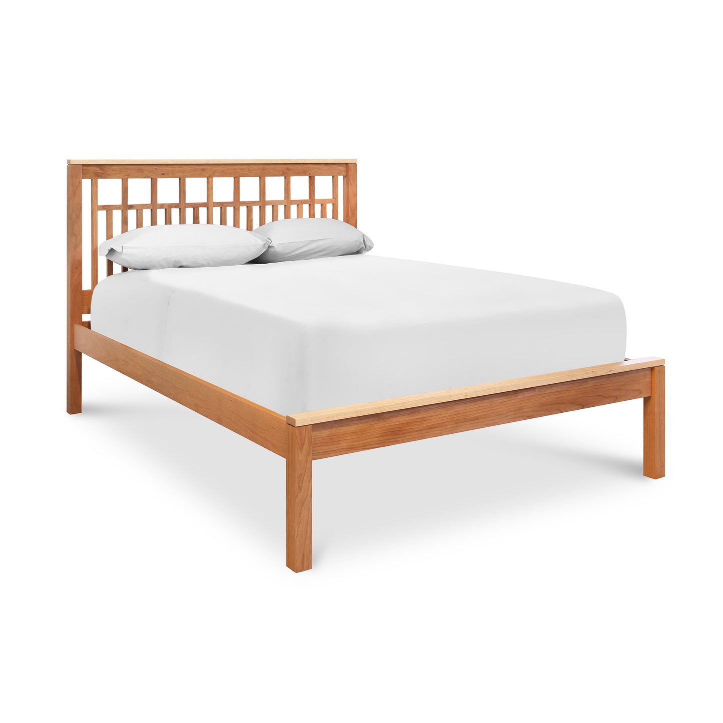 Modern American Trellis Low Footboard Bed with slatted headboard and hardwood frame by Vermont Furniture Designs.