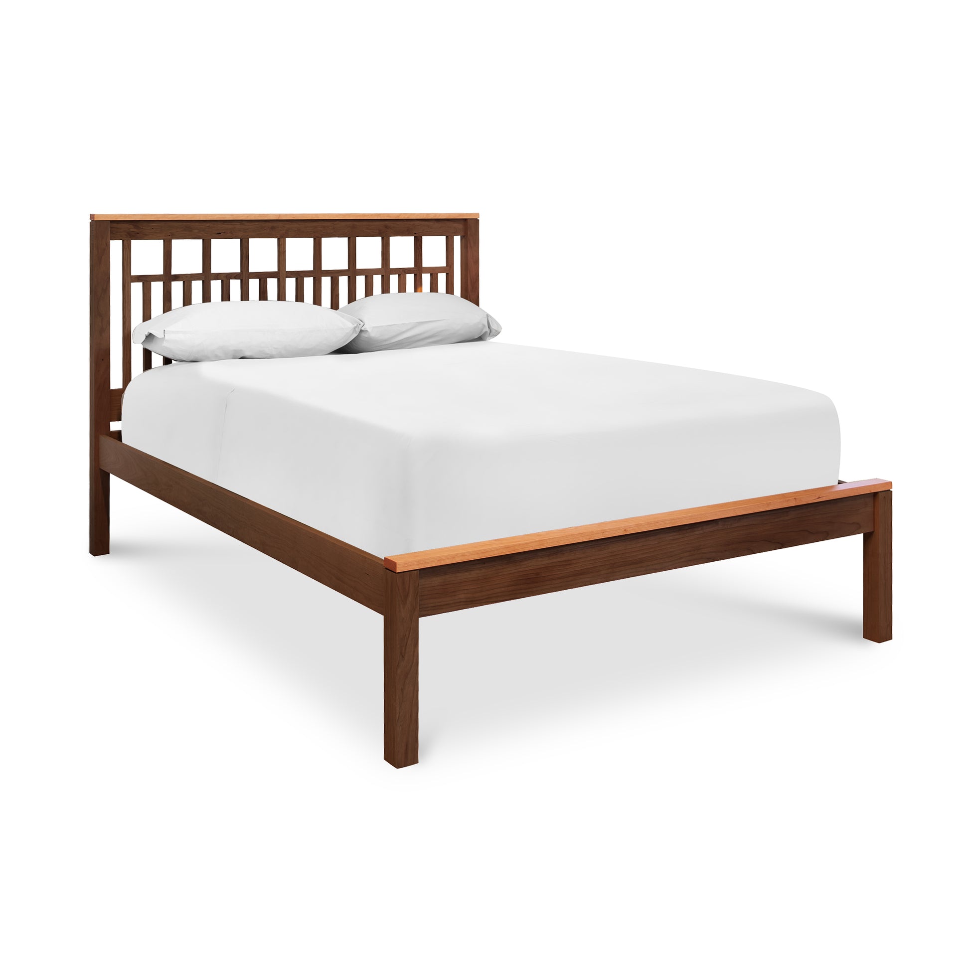 Hardwood Vermont Furniture Designs Trellis Low Footboard Bed with vertical slats and eco-friendly finish, featuring a white mattress.