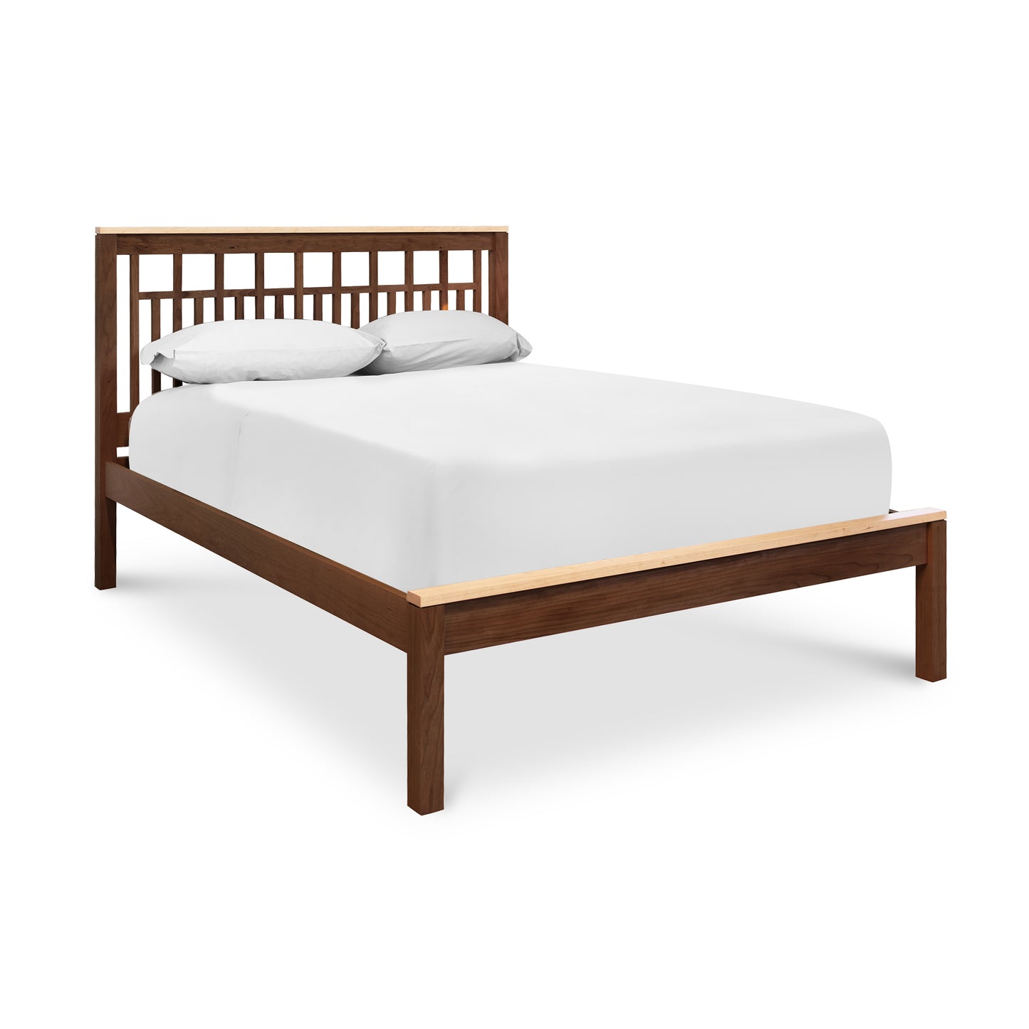 Modern American Trellis Low Footboard Bed with slatted headboard crafted from solid hardwood and featuring an eco-friendly design.