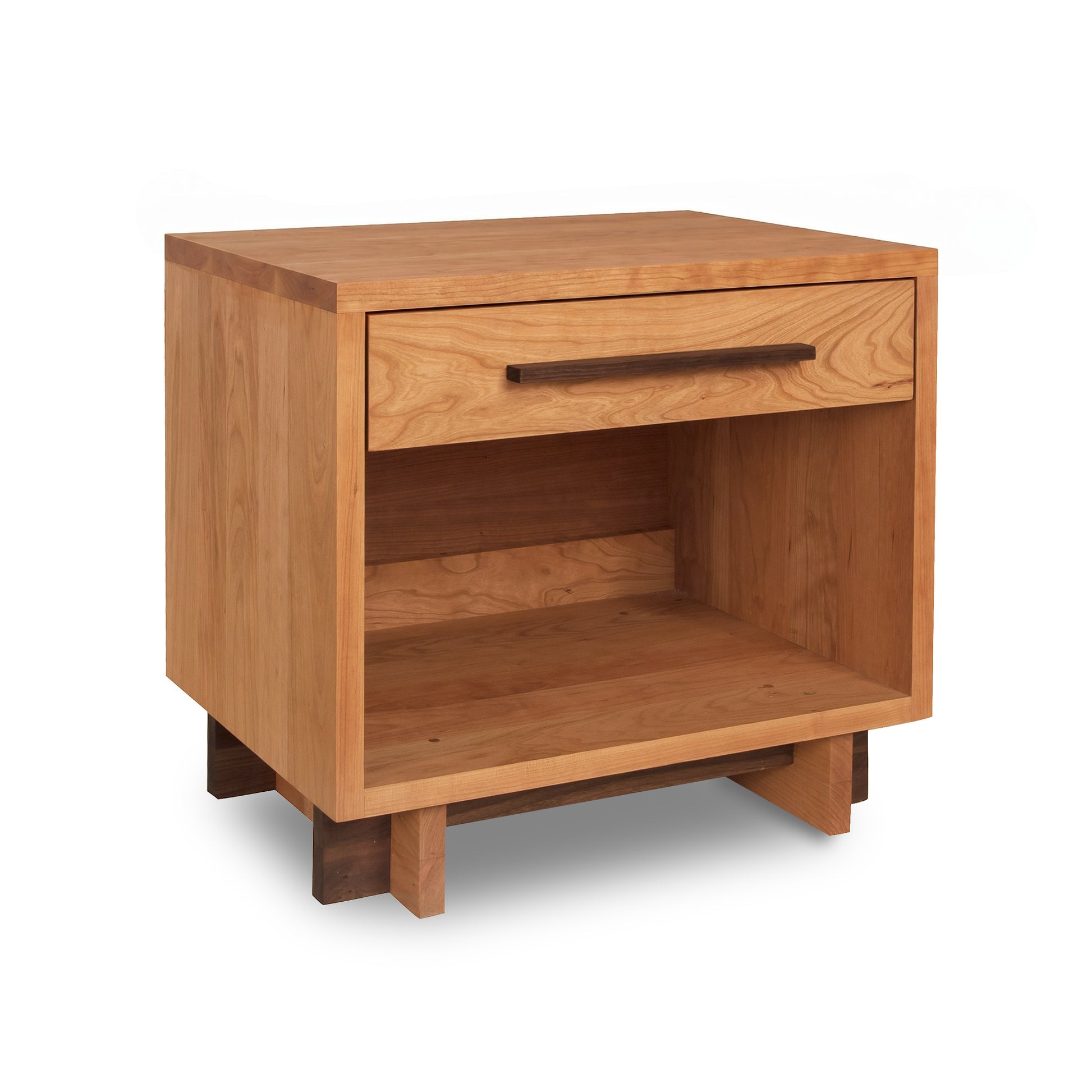Vermont Furniture Designs Modern American 1-Drawer Enclosed Shelf Wide Nightstand in solid wood, showcasing sleek lines and expert craftsmanship.