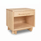 Vermont Furniture Designs Modern American nightstand with 1 drawer and enclosed shelf, expertly crafted in solid wood, shown close-up.