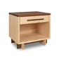 Modern American nightstand by Vermont Furniture Designs with dark wood top, open shelf, and sleek horizontal-handle drawer, crafted in the USA.