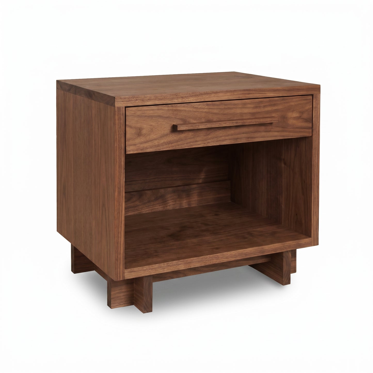 Modern American 1-Drawer Enclosed Shelf Wide Nightstand by Vermont Furniture Designs, crafted in the USA from solid wood, shown with sleek contemporary details.