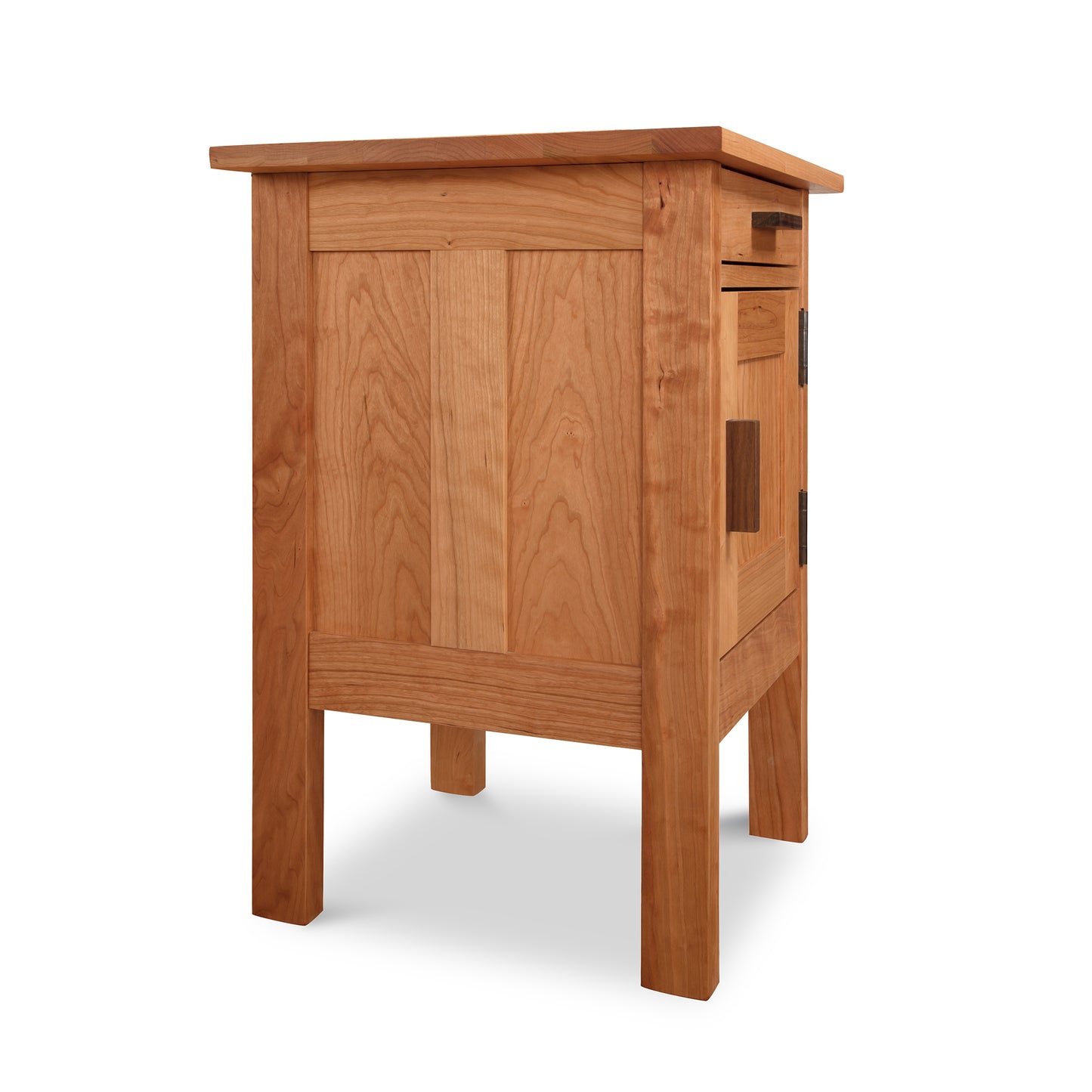 A small Vermont Furniture Designs Modern Craftsman 1-Drawer Nightstand with Door, made of wood.