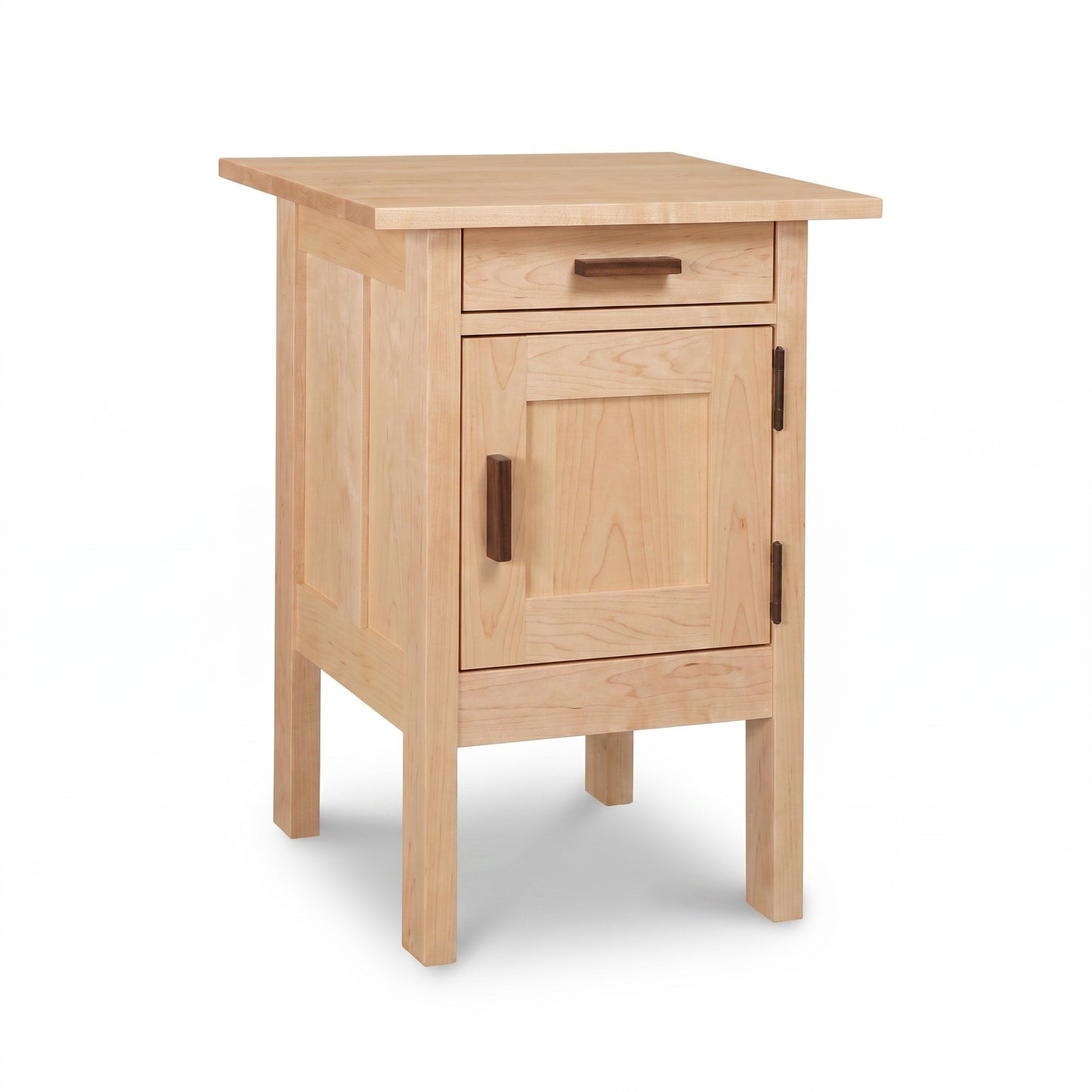 Modern Craftsman 1-Drawer Nightstand with Door by Vermont Furniture Designs, shown in light wood finish with contemporary styling, handcrafted in the USA.