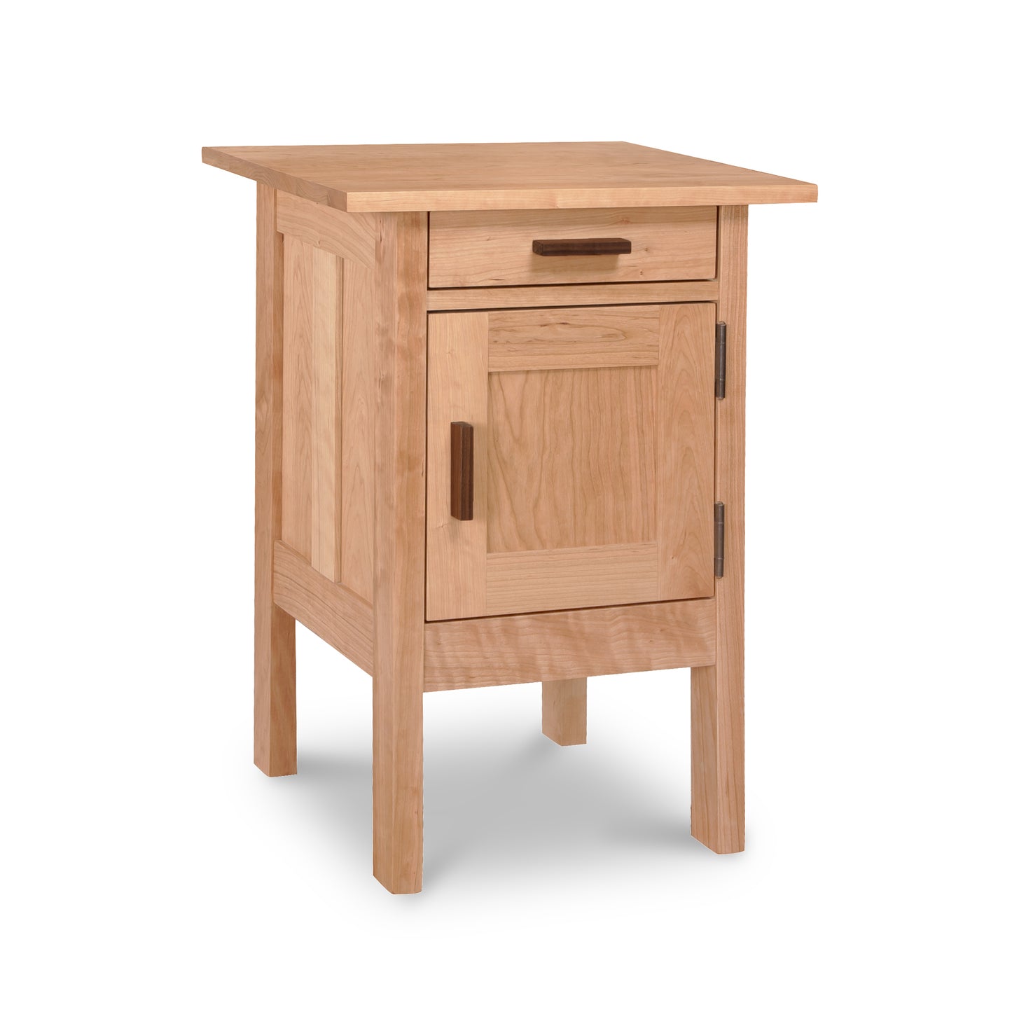 A small wooden Modern Craftsman 1-Drawer Nightstand with Door by Vermont Furniture Designs featuring design elements.