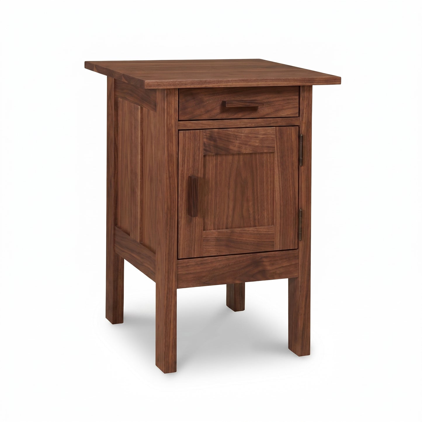 Modern Craftsman 1-Drawer Nightstand with Door by Vermont Furniture Designs, American made from solid hardwood in mission style, close-up view.