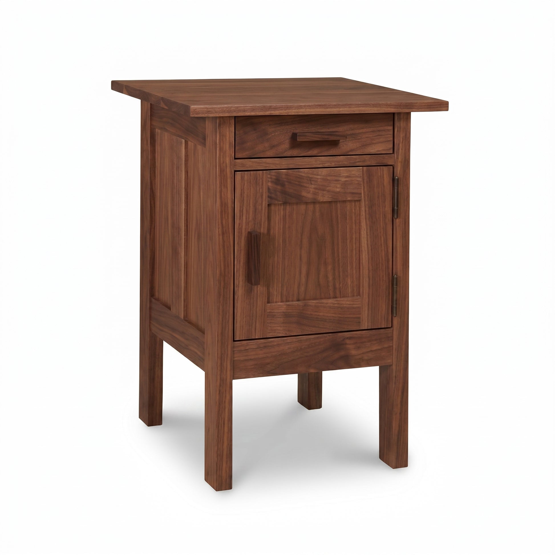 Modern Craftsman 1-Drawer Nightstand with Door by Vermont Furniture Designs, American made from solid hardwood in mission style, close-up view.