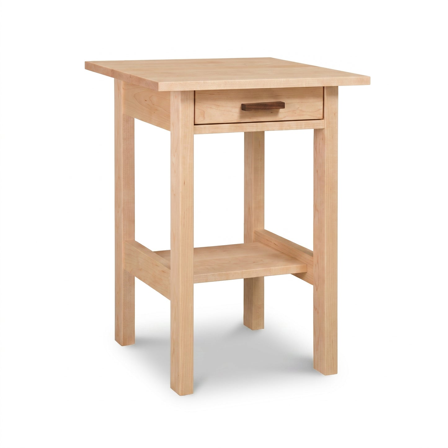 Modern Craftsman 1-Drawer Open Shelf Nightstand by Vermont Furniture Designs in light wood, showcasing quality American craftsmanship and elegant design.
