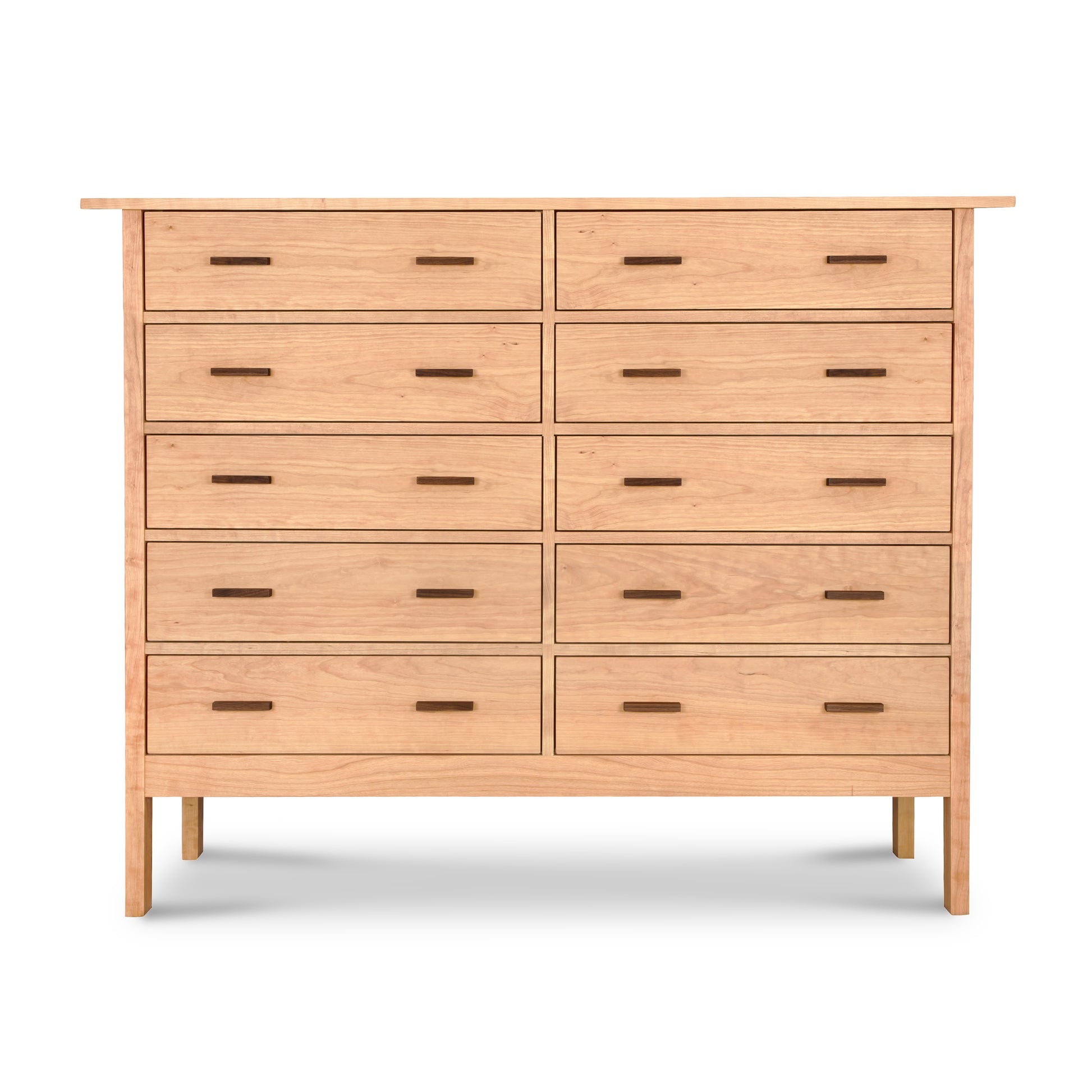 An eco-friendly Vermont Furniture Designs Modern Craftsman 10-Drawer Dresser with multiple drawers against a white background, offering ample bedroom storage.