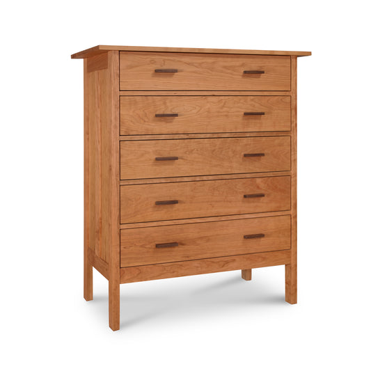 A handcrafted, modern Vermont Furniture Designs Modern Craftsman 5-Drawer Chest, standing against a white background.