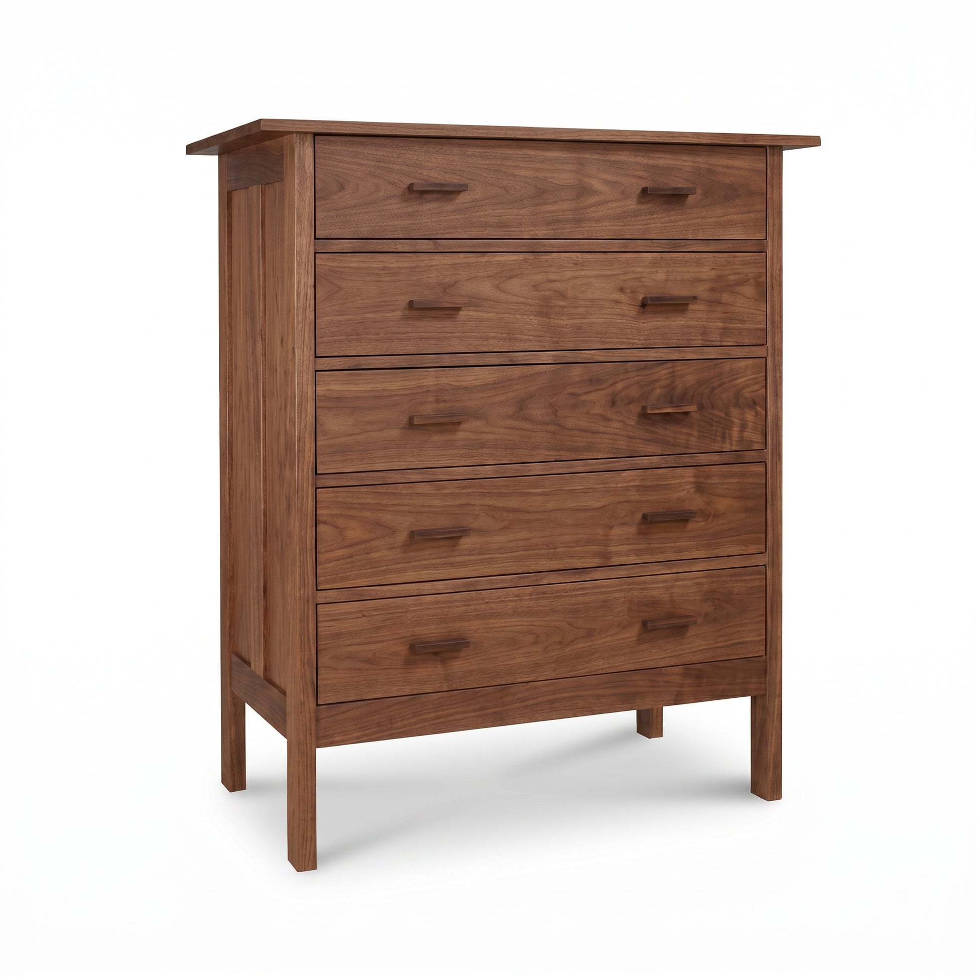 Vermont Furniture Designs Modern Craftsman 5-Drawer Chest with mission style and flat handles, handcrafted in America from premium hardwood.