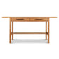 A Vermont Furniture Designs Modern Craftsman 2-Drawer Console Table with solid wood construction featuring two drawers and a shelf.