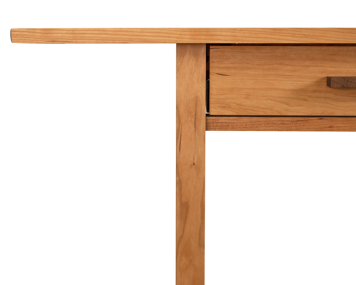 The sentence becomes: A handcrafted Modern Craftsman 2-Drawer Console Table with a simplistic design featuring two drawers, set against a white background by Vermont Furniture Designs.