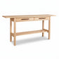 Modern Craftsman 2-Drawer Console Table by Vermont Furniture Designs in solid wood with long handles and open lower shelf, American made craftsmanship.