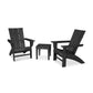 Two black POLYWOOD Modern Curveback Adirondack chairs and a small matching side table arranged on a white background. The chairs face slightly towards each other, suggesting a conversational setting.