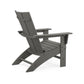 A modern, grey outdoor POLYWOOD Modern Curveback Adirondack chair made of POLYWOOD lumber, featuring wide armrests and a slanted back, isolated on a white background.