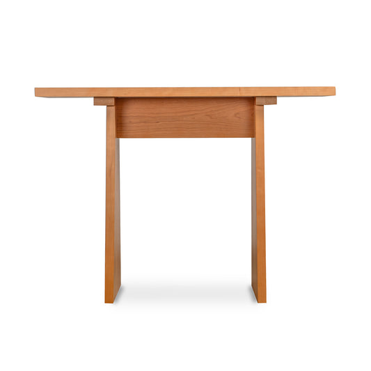 Lyndon Furniture Modern Designer Sofa Table with a rectangular solid wood top and two wide legs, handcrafted in Vermont from premium American wood.