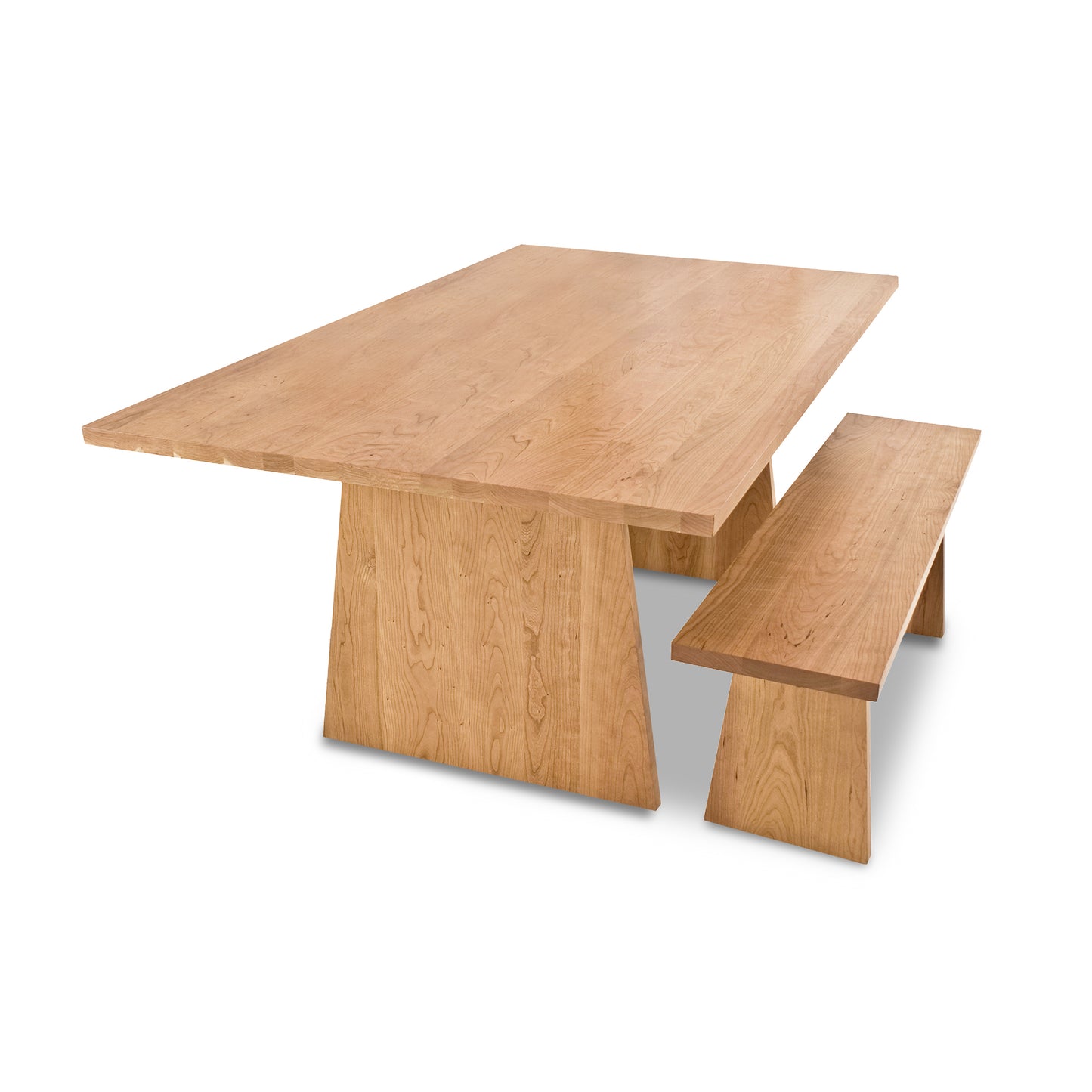 An eco-friendly Lyndon Furniture Modern Designer Solid Top Table and bench on a white background.