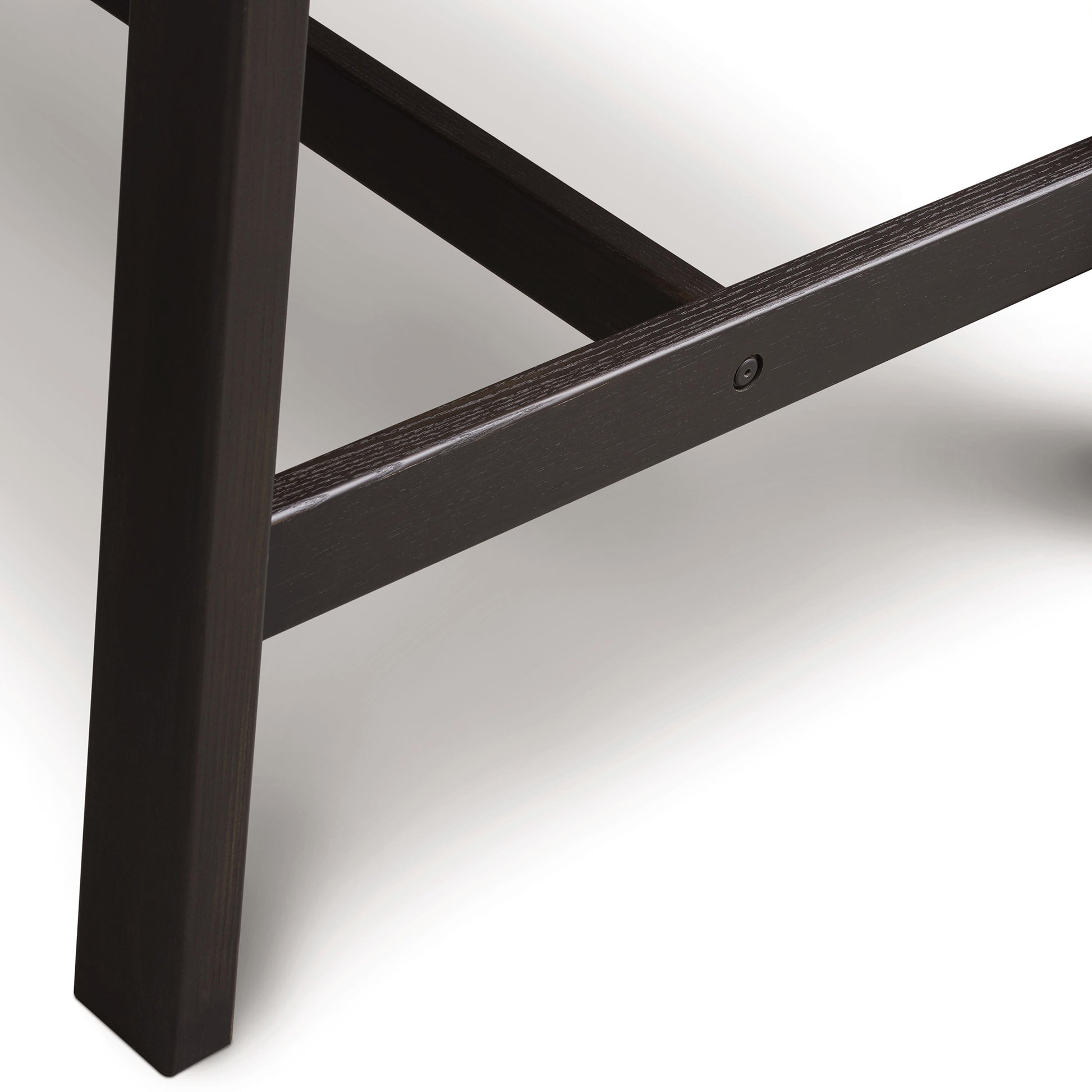 A close up of a Copeland Furniture modern farmhouse counter height farm table with a black metal frame.