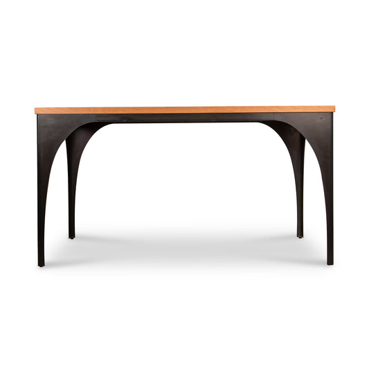 Modern Industrial Arched Table from Vermont Woods Studios with black metal legs and a hardwood top, expertly crafted in the USA.