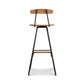 Modern Industrial Stool by Vermont Woods Studios featuring a handcrafted wooden seat and backrest, supported by a sturdy black metal frame with integrated footrest.